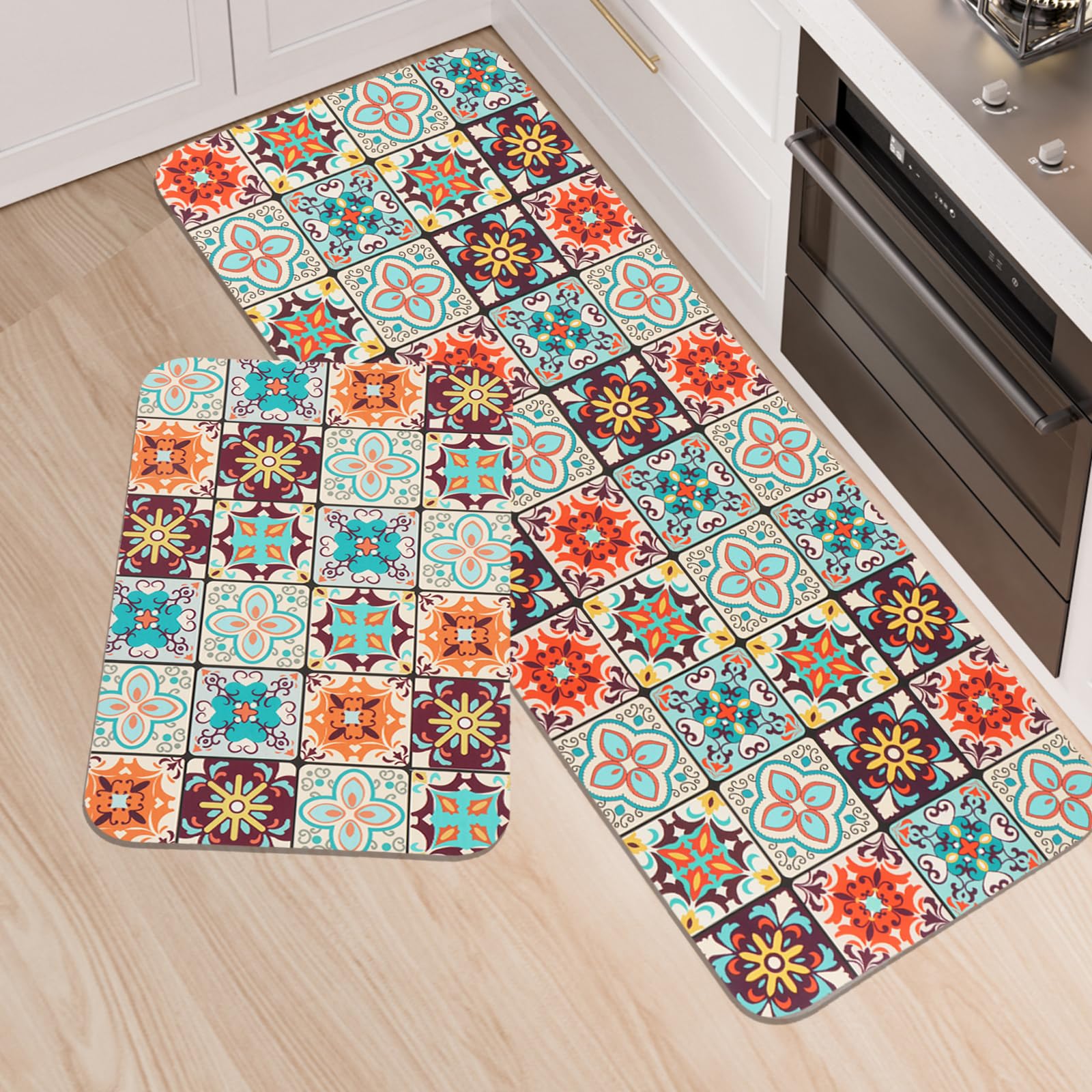 LY4U Juego de Almohadillas de Cocina, Juego de Almohadillas de Cocina Antideslizantes y Juegos de Almohadillas, Almohadillas de Suelo Lavables Súper Absorbebles, 43x75 + 43x120cm