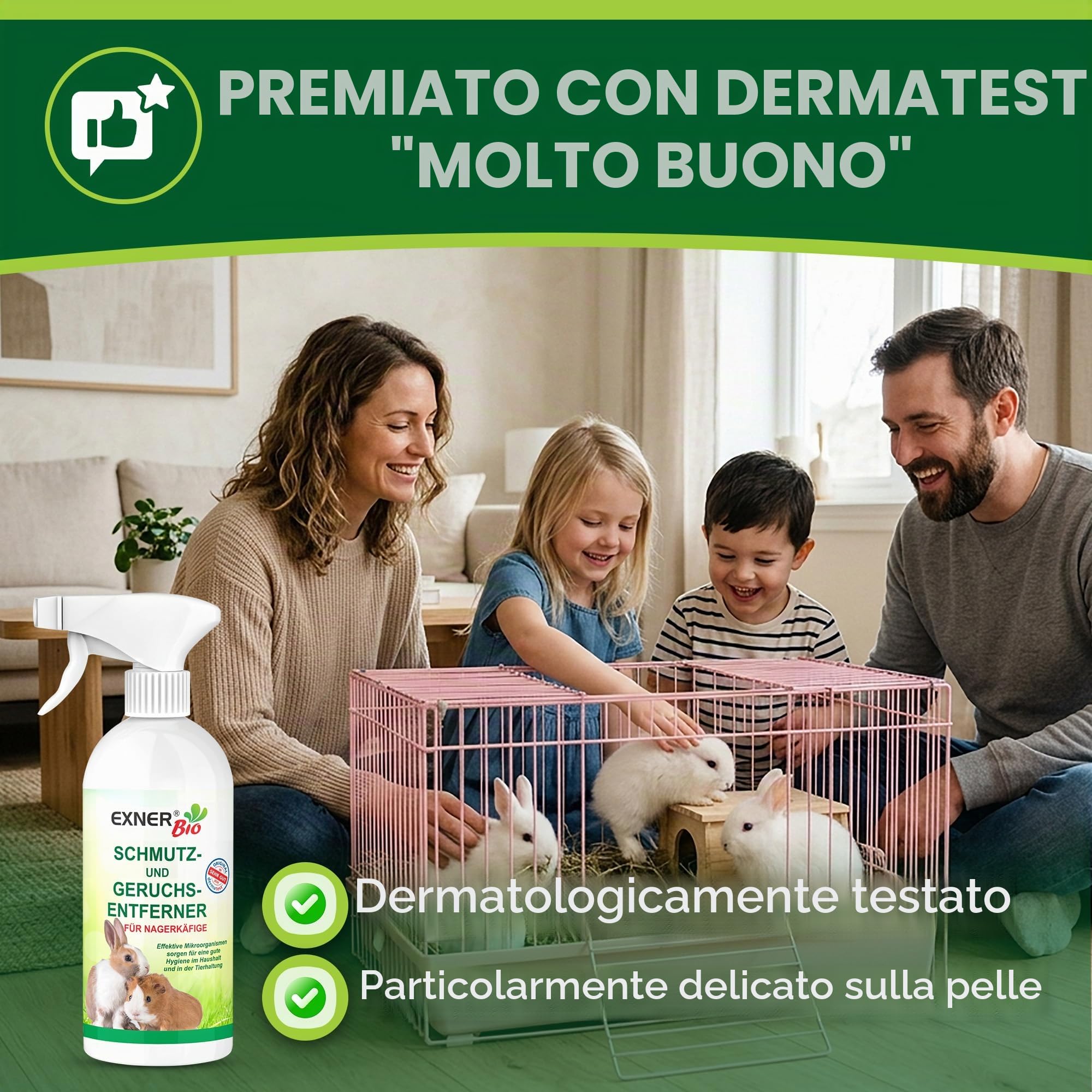 Antiodore e sporco per gabbie di roditori, con microrganismi contro le feci, l'urina e gli odori degli animali domestici, 100% naturale e delicato, flacone spray da 500 ml