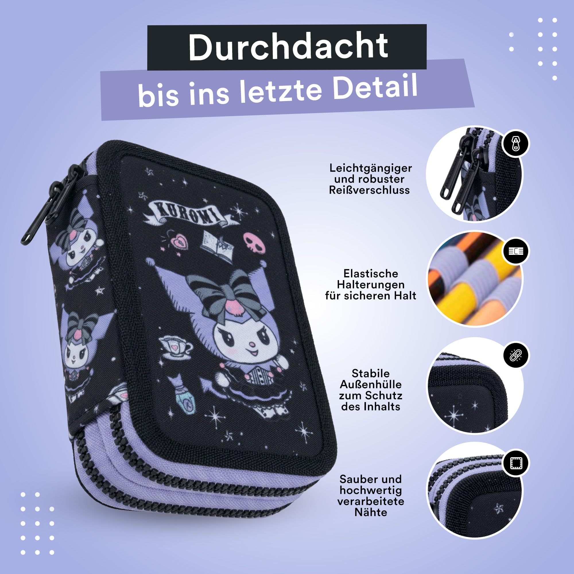 CoolPack Kuromi Astuccio Jumper 2 – Astuccio per la scuola riempito con penne Colorino in motivo Kuromi – 2 scomparti