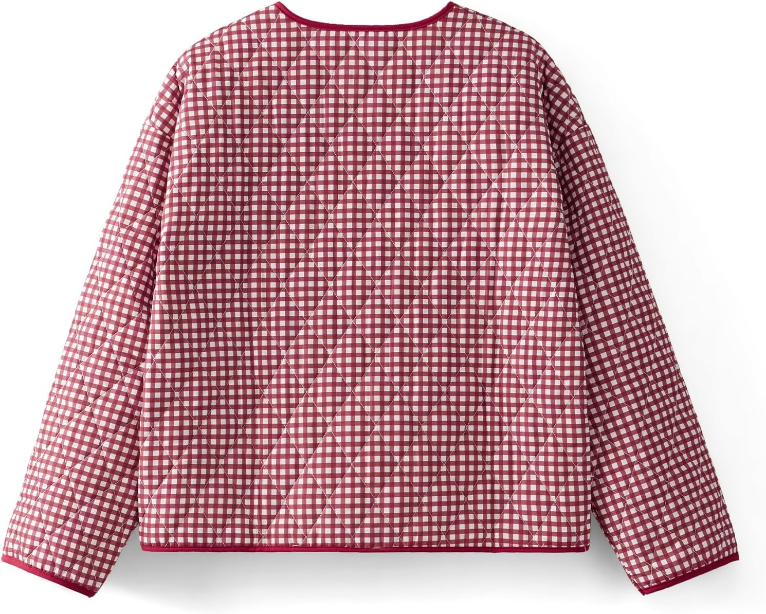 SOLILOQUY Women's Cropped Quilted Jacket Long Sleeve Zip Up Gingham Printed LightWeight Puffer Coat Cardigan