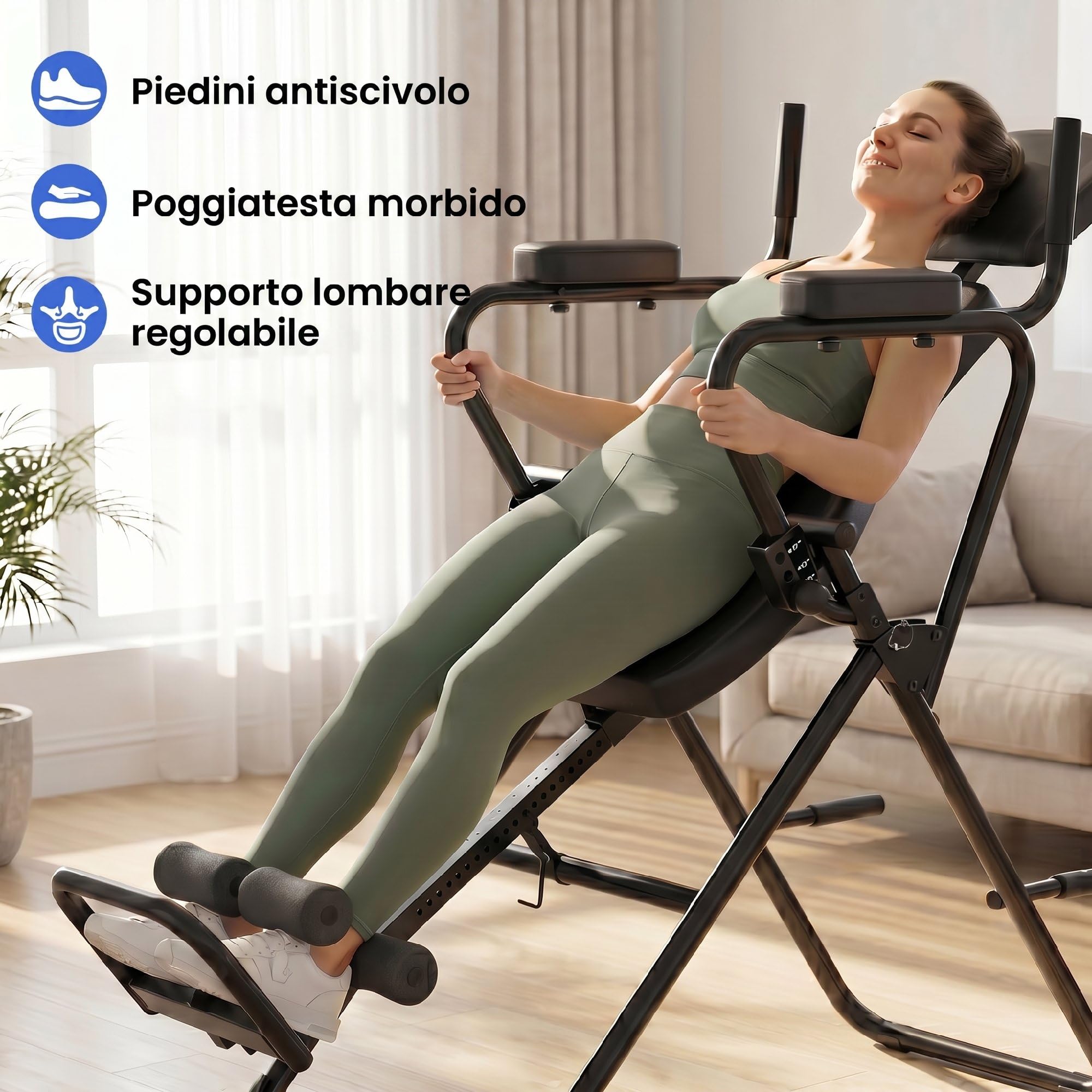 SPORTNOW 3 in 1 Panca ad Inversione Pieghevole Regolabile, Tavola di Inversione Gravitazionale con Barra per Flessioni e Trazioni, Poggiatesta, Cintura di Sicurezza, Sollievo dal Dolore alla Schiena