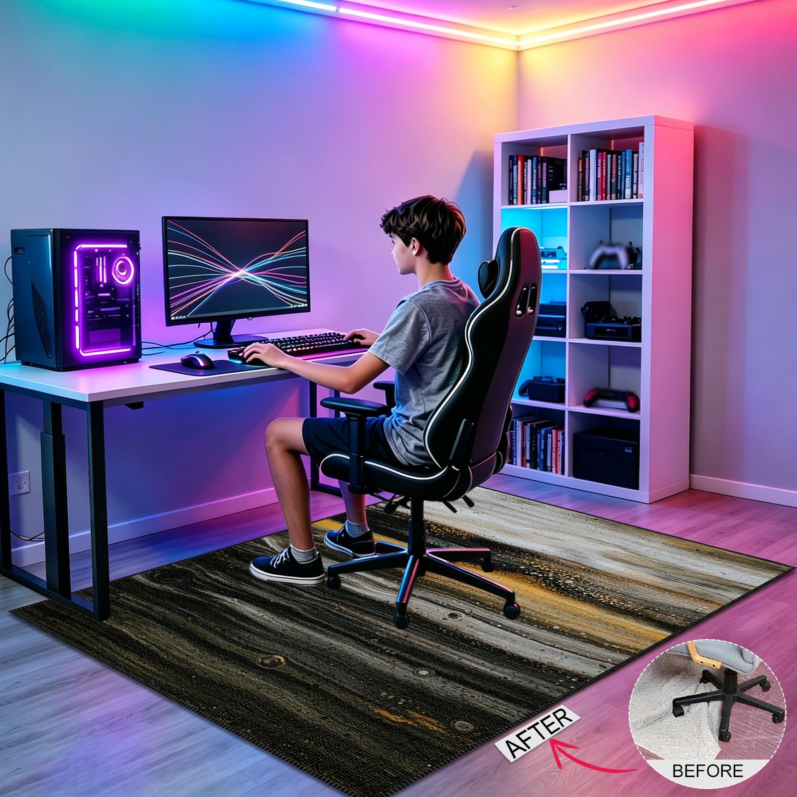 Tappeto da Gioco Per Camera da Letto dei Ragazzi, Gaming Tappeto Sedia Antiscivolo, Tappetino per Sedia da Ufficio, Accessorio per Sala Giochi, Camera da Letto e Soggiorno, Decorativo 90 x 110cm