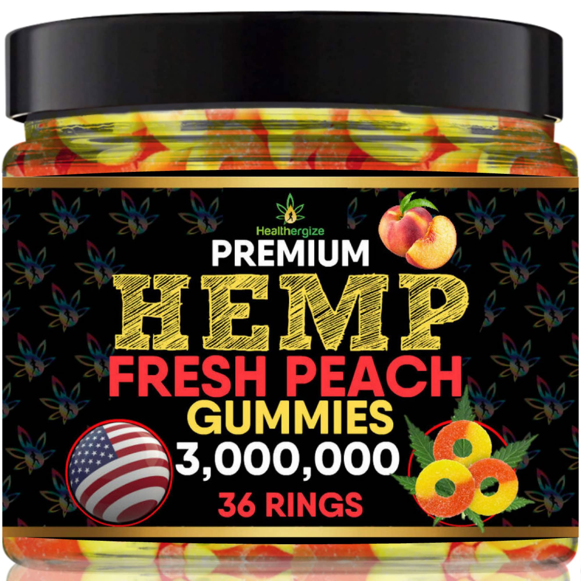 Hemp Gummies-Premium Peach Rings-Fresh and Full Flavor Gummy Bear Edibles-Natural Hemp Oil-Health Routine and Discomfort-Made in USA