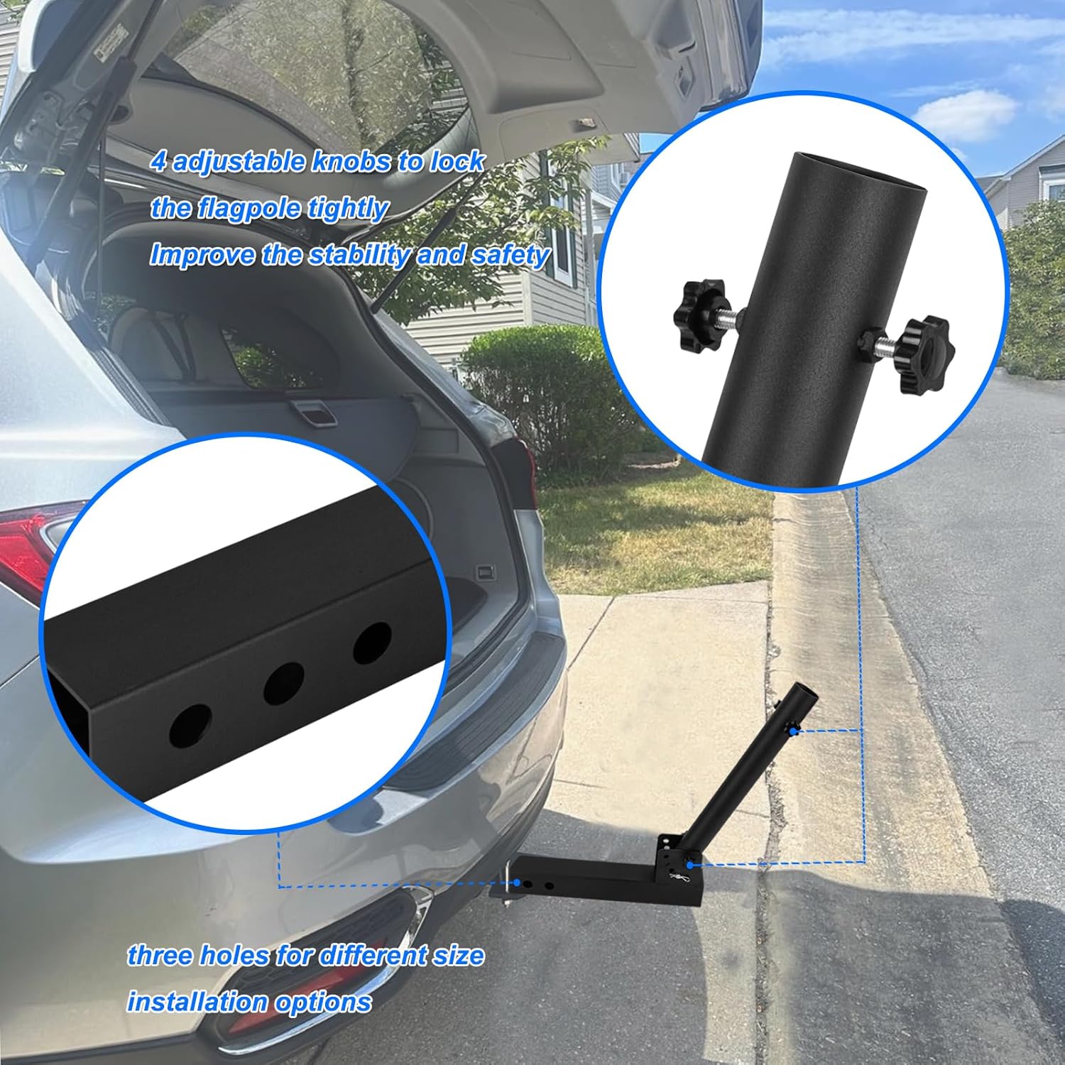 Hitch Flag Pole Holder, Universal Trailer Hitch Flagpole Mount for All 2 Inch Hitch Receiver, Angled Flag Pole Holder Fit for Truck, SUV, RV, Pickup, Jeep, Camper