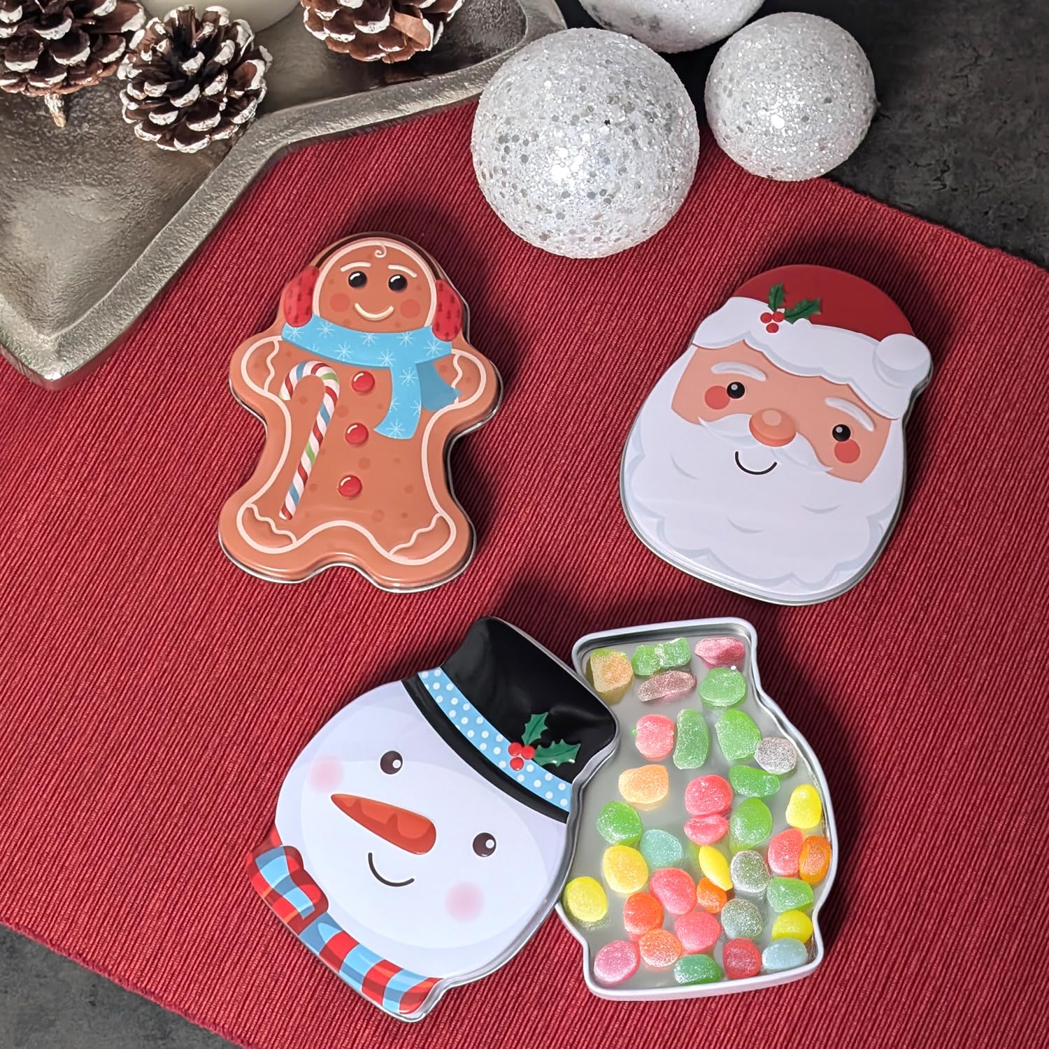 Lot De 4 Boîtes à Biscuits De Noël En Fer Blanc - Rangement Festif 10x10x18.5cm, Motifs Variés - 6