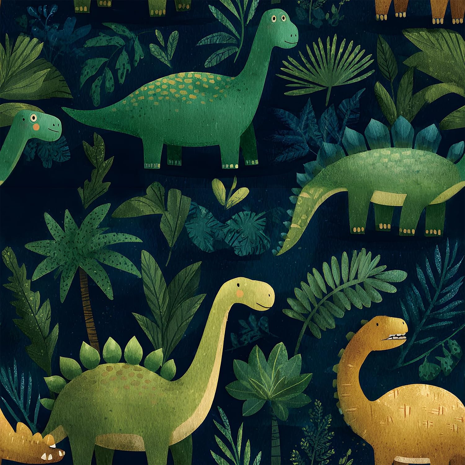 Dinosaur Jungle Wallpaper Peel and Stick Cute Dark Blue Forest Green ...