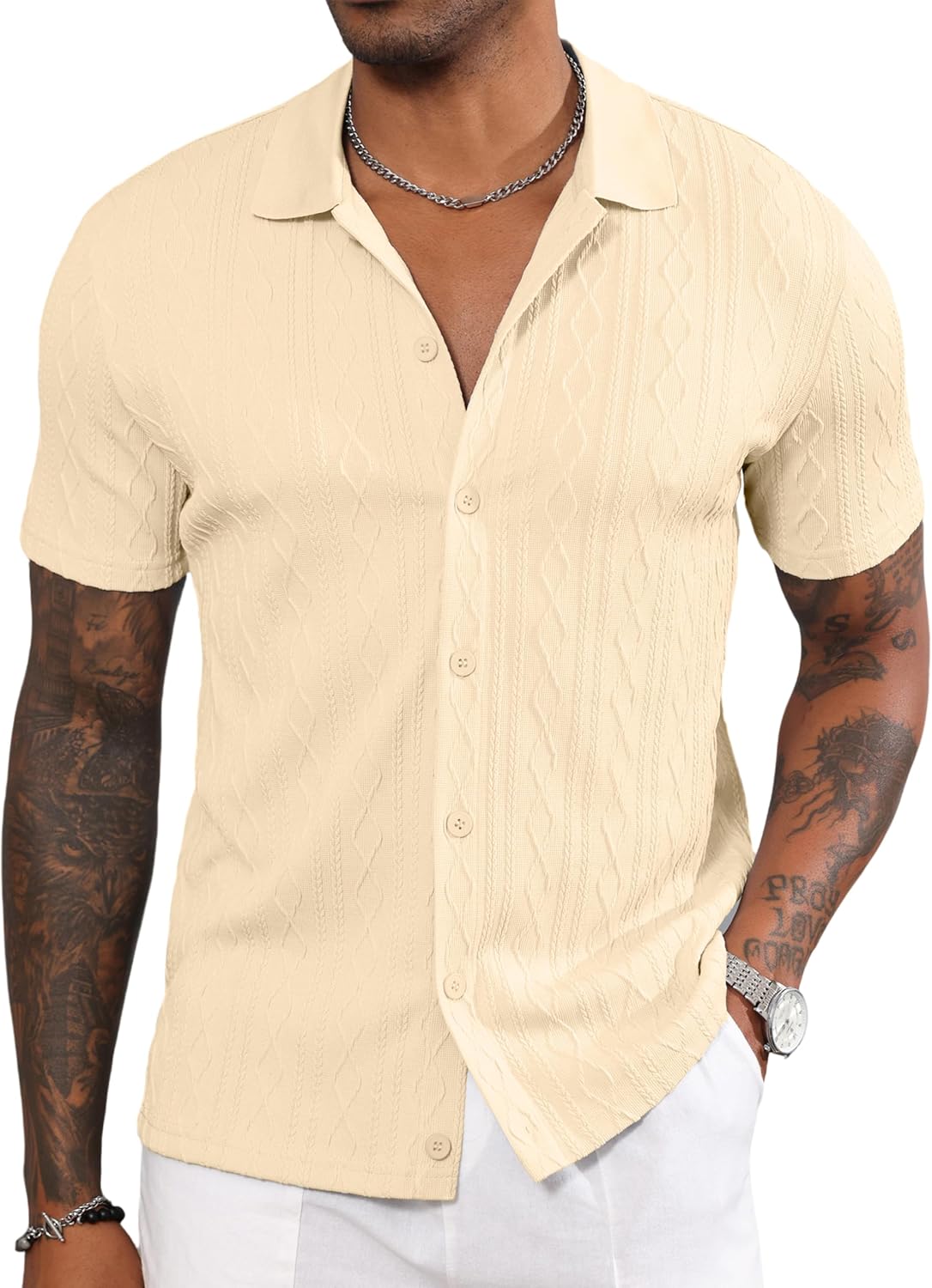 Men's Casual Button Down Shirt Short Sleeve Knit Polo Shirts Trending Fashion Summer Beach Vacation Clothes