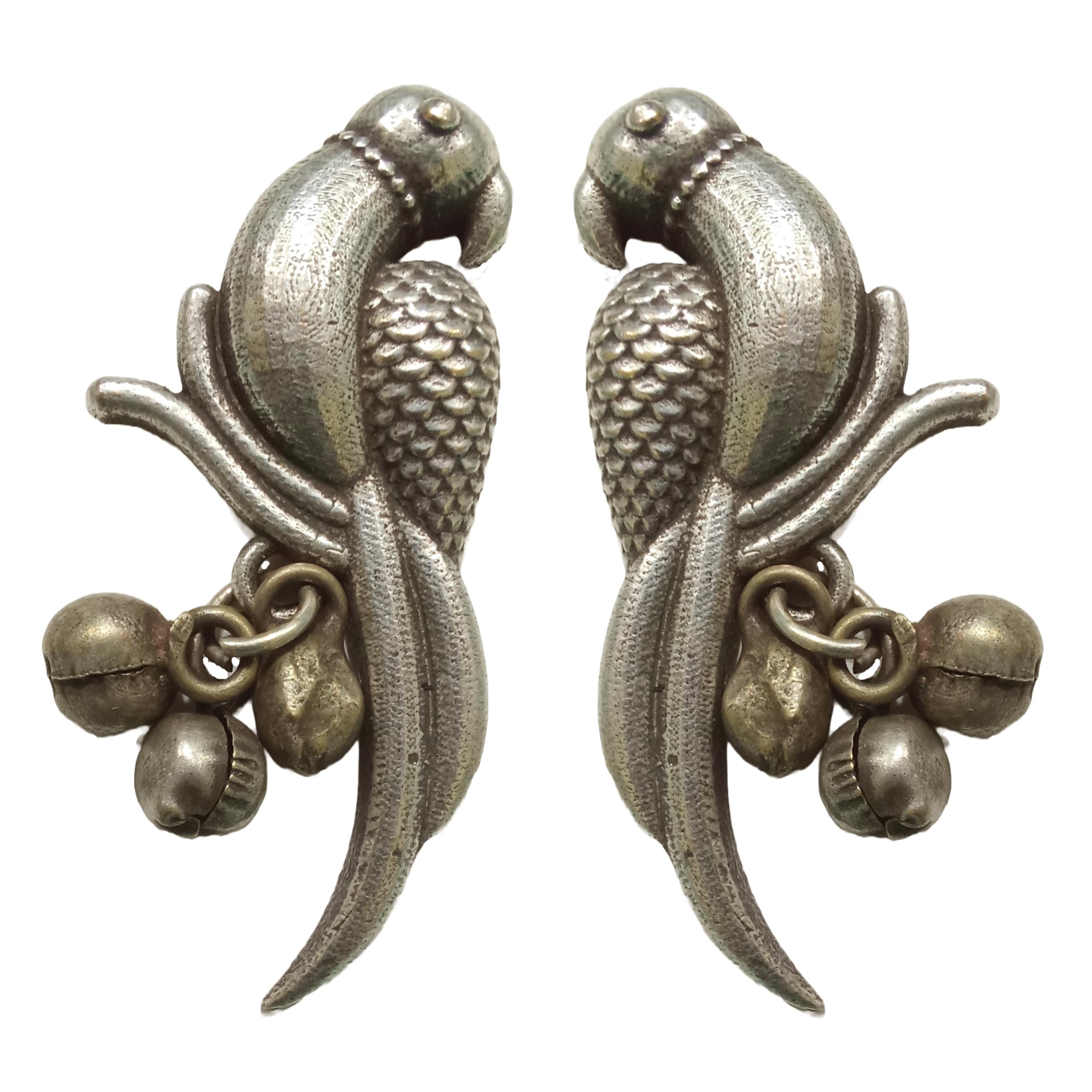 Handmade Oxidised Brass Silver Replica Parrot Earrings for Women & Girls | Ethnic Bird Design Dangler Earrings with Pearls | Traditional Statement Oxidized Jewellery-image-33