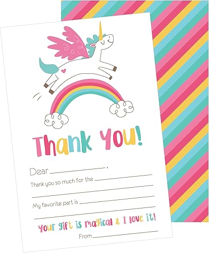 Hadley Designs 25 tarjetas de agradecimiento de unicornio para niños, notas de agradecimiento para niños, en blanco personalizadas para regalos de