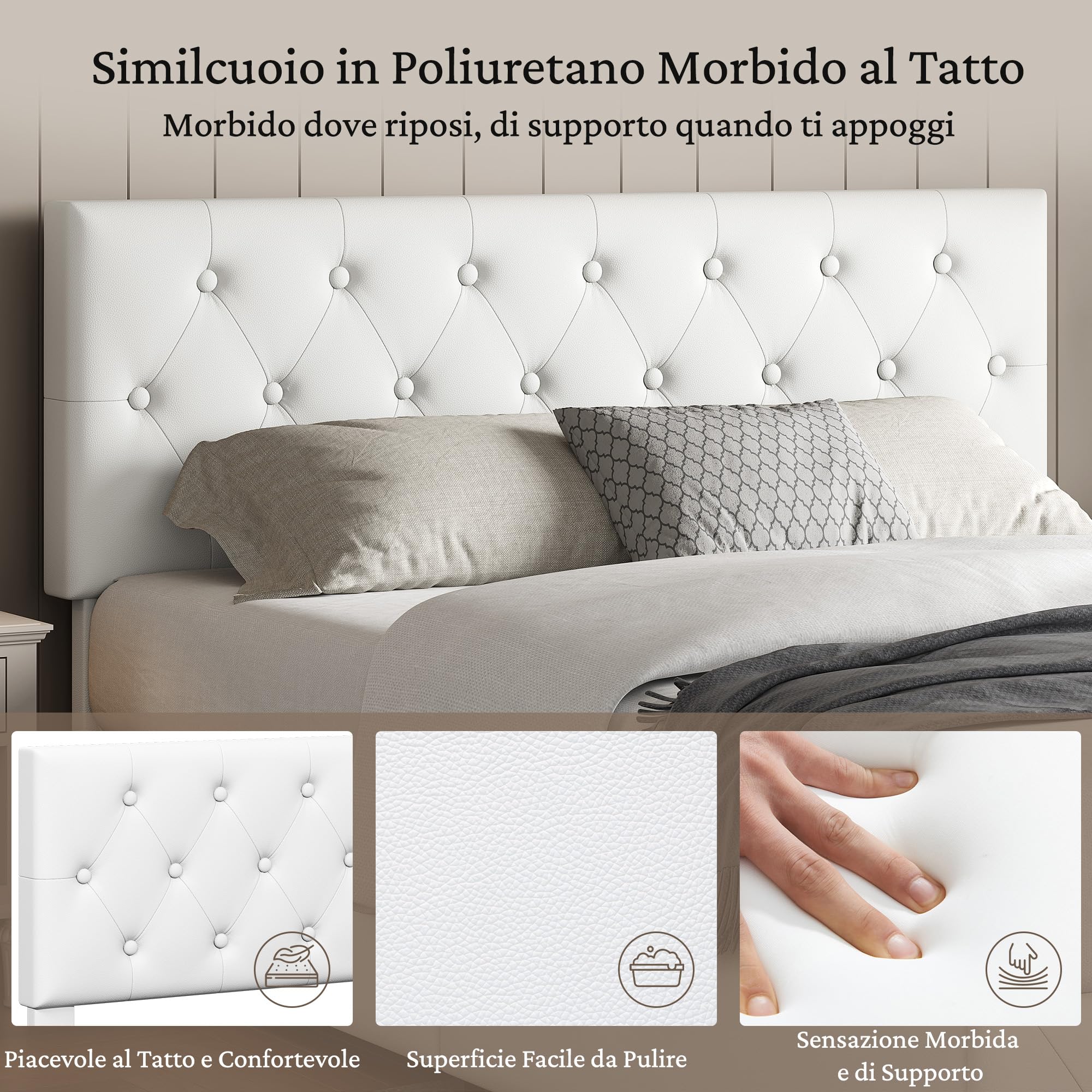 Yaheetech Letto Imbottito Matrimoniale 2 Cassetti (Bianco, 160 x 200 cm) | Letto Contenitore Doghe Legno Testiera Regolabile Camera da Letto Moderno