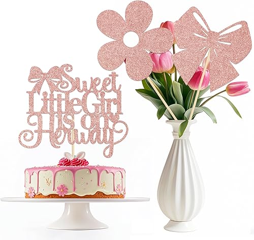 12 piezas de centro de mesa con temática de coqueta, decoración de baby shower, lazos rosados, decoración de fiesta de revelación de género, color