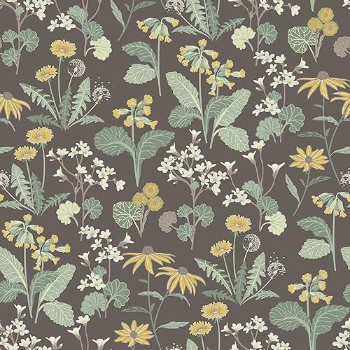 Décor Direct Madison, Magdalena Charcoal Dandelion 33 pies de largo x 20.9 pulgadas de ancho, papel tapiz.