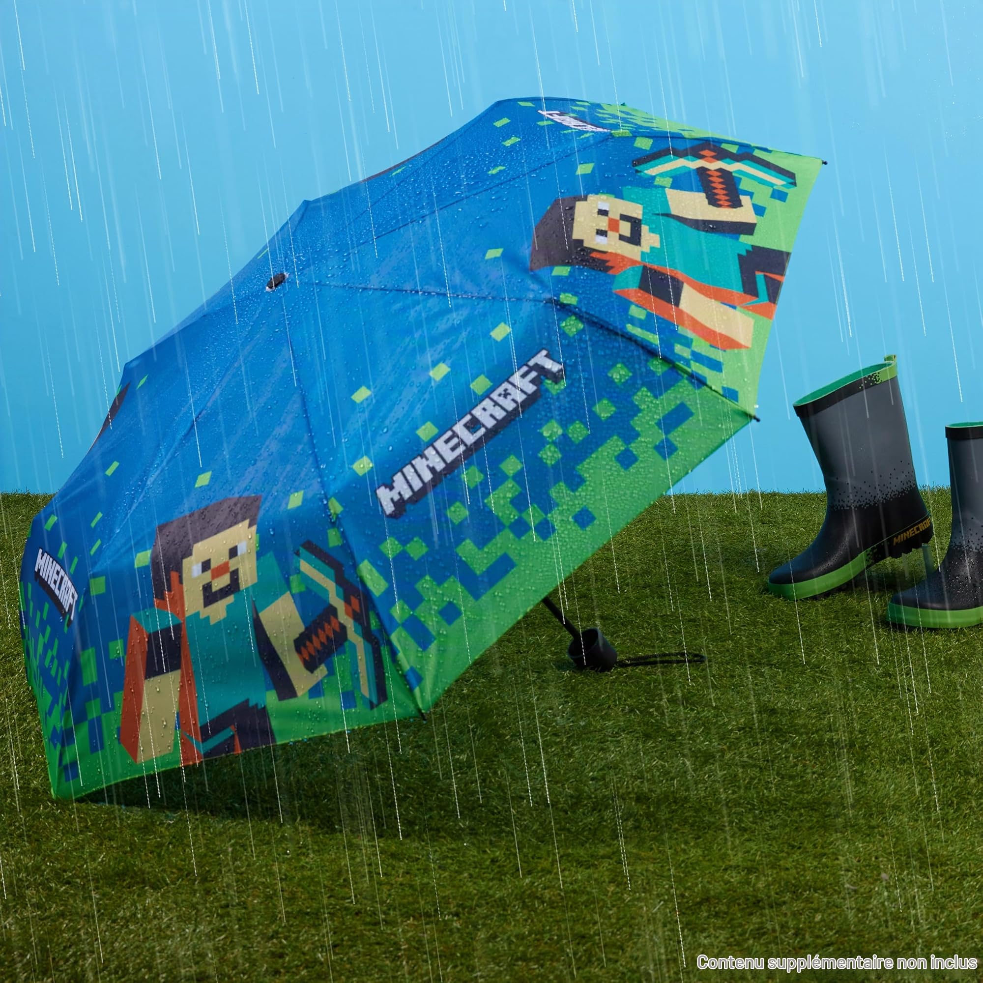 Minecraft Parapluie Pliant pour Enfant - Parapluie Télescopique Léger (Bleu/Vert)