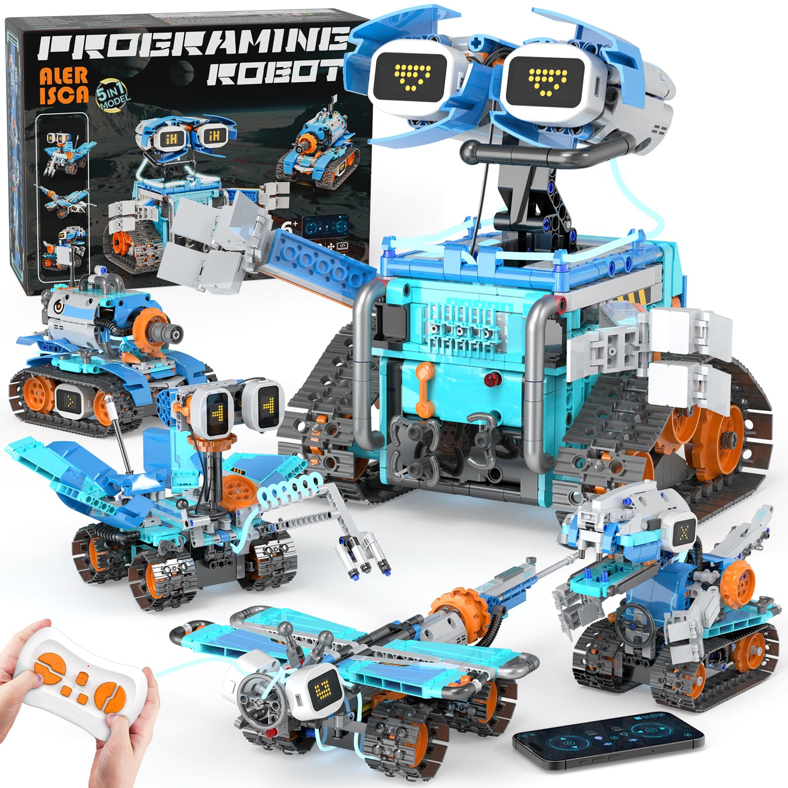 5in1 STEM Robot Building Toys for Kids 6-12, App & Remote Control STEM Dinosaur Tank Robo…
