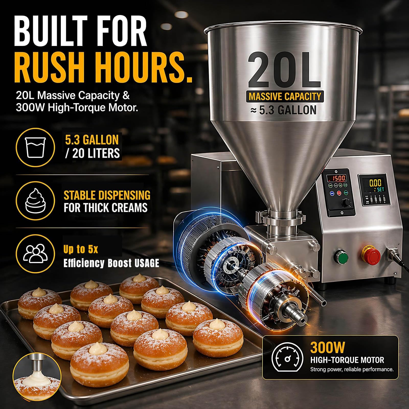 Machine de Remplissage Quantitatif 20L avec Pédale, Robot Pâtissier Industriel pour Fourrage de Beignets, Matériel de Restauration Automatique en Acier Inoxydable