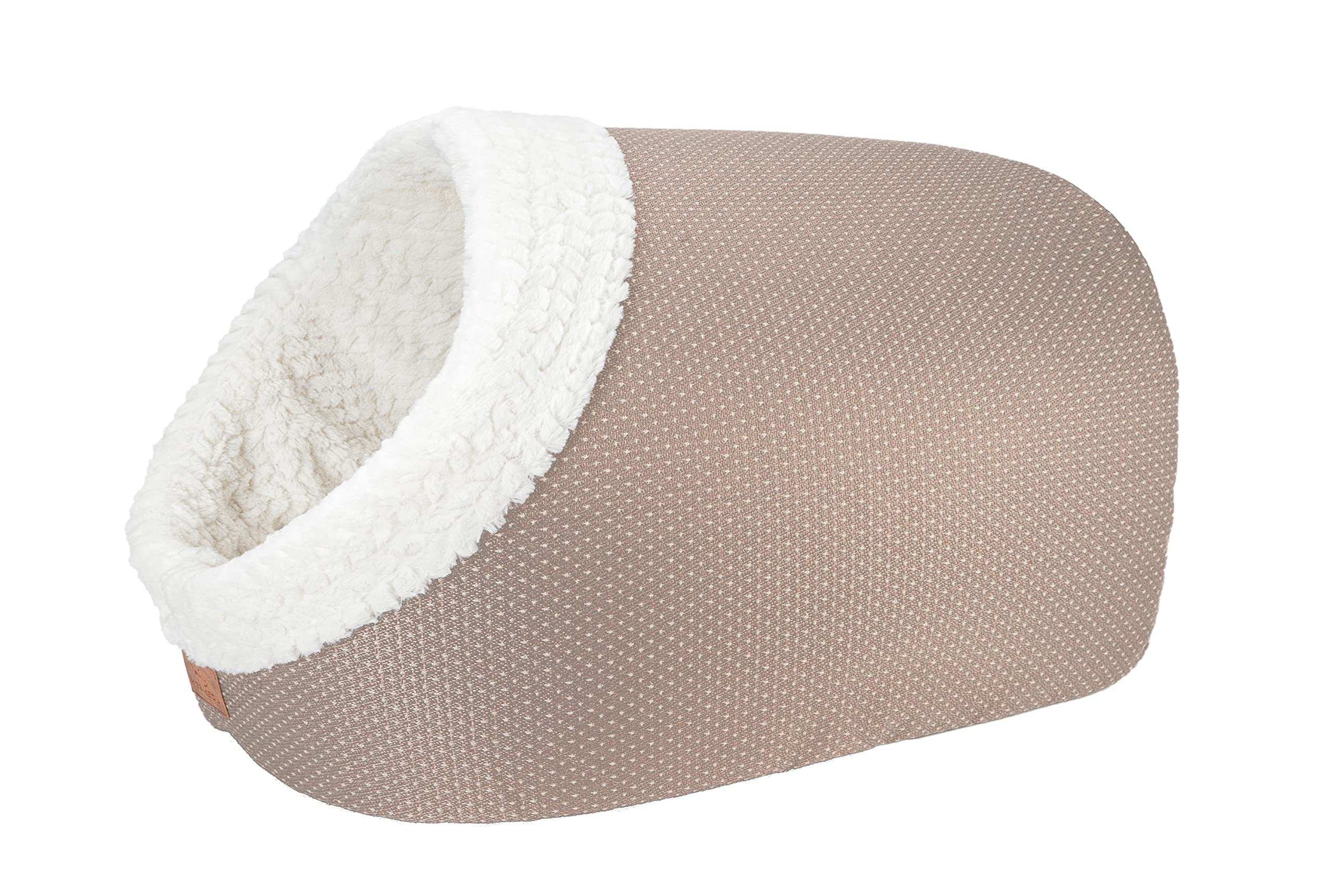 Miss Meow Cat Bed for Indoor Cats,Medium Large Cats Cave Bed,Machine Washable Slip Resistant Bottom,Ultra Soft Plush Cushion (Beige Cave M)