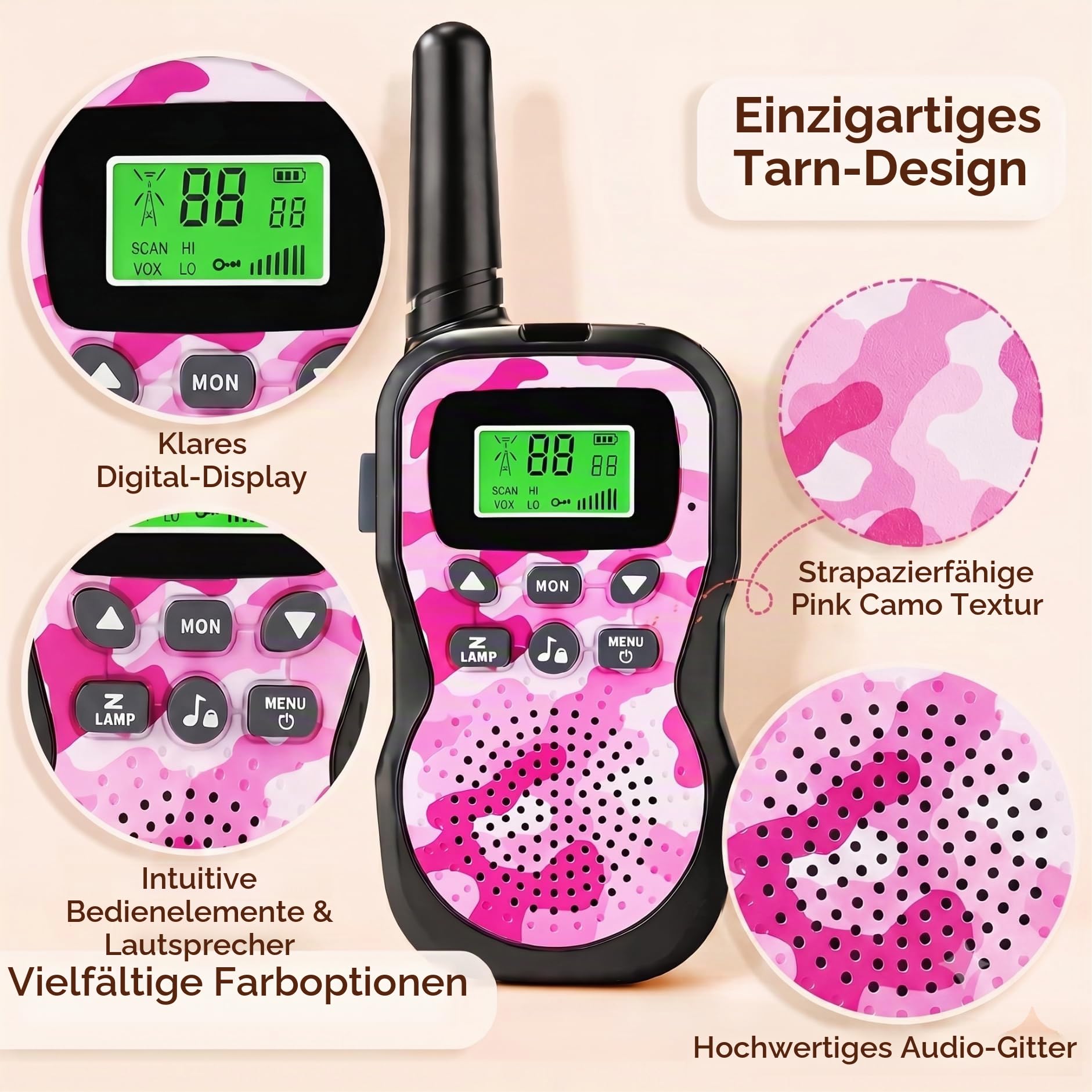 Nestling Walkie Talkie 3 Stück, Verbesserte Version Camouflage 8 Kanäle, 2-Wege-Radio-Spielzeug mit Hintergrundbeleuchtung LCD-Taschenlampe, 3 KM Reichweite für Kinder, Indoor-Outdoor-Aktivität