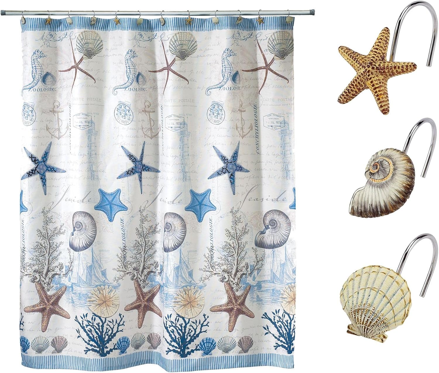 Avanti Linens - Fabric Shower Curtain, Nautical Bathroom Decor (Antigua Collection, 72")