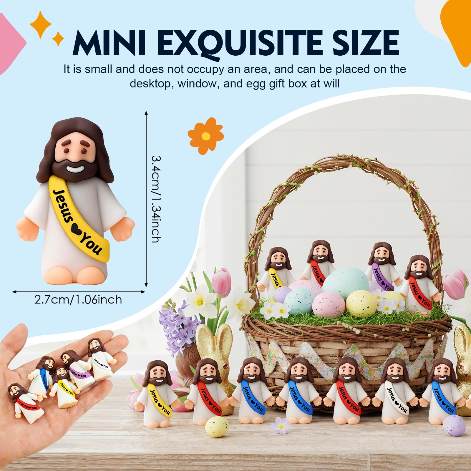 50 Figuras de Jesús de bebé, Figuras de Jesús Multicolor, religiosos clásicos de Cristo Salvador Jesús?Manualidades Regalos de Bautismo Rellenos de Huevos de Pascua