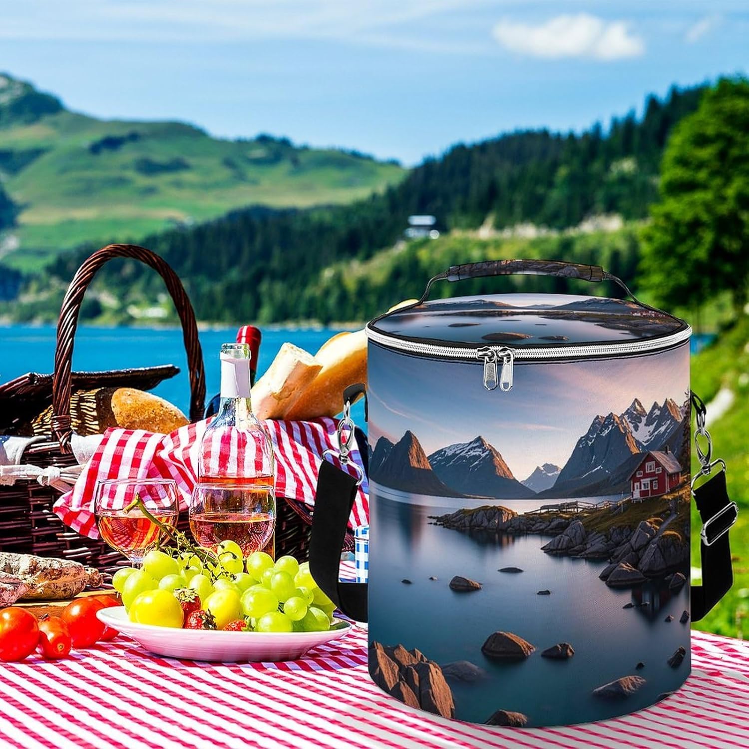 Norway Islands Lunch Bag 15L, Insulated Picnic Basket with Leakproof Design - Large Cooler Tote for Camping, Beach, Hiking & Groceries