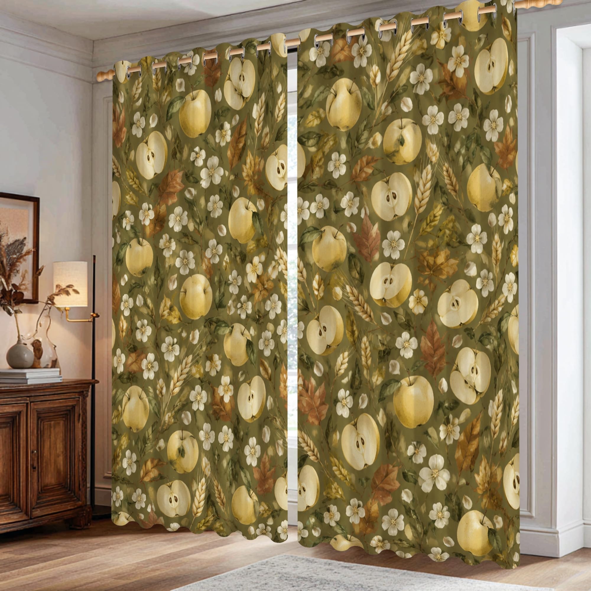 Rideaux occultants fruits et fleurs d'automne pour une cuisine chaleureuse