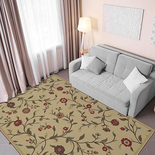 Ottomanson Ottohome Collection - Alfombra antideslizante de goma con diseño floral de hojas de 5 x 7 pulgadas, 5 x 6 pies 6 pulgadas, beige