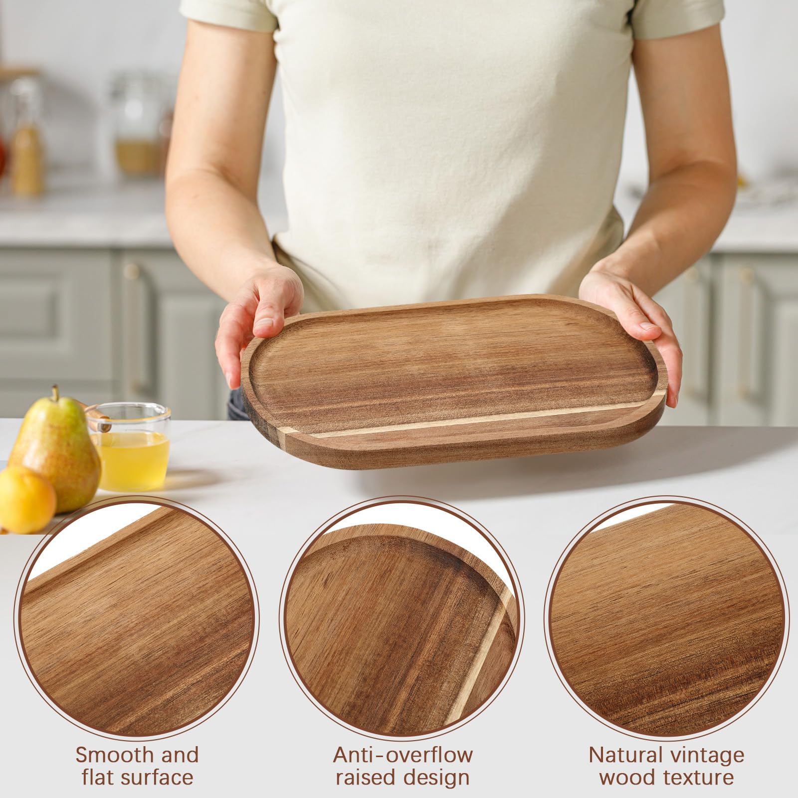 Wenqik Set di 18 piatti in legno di acacia, 25,4 x 12,7 cm, piatti ovali in legno di acacia, vassoio da portata per frutta, formaggio, dessert, antipasti, verdure, salumi, barbecue, feste, matrimoni