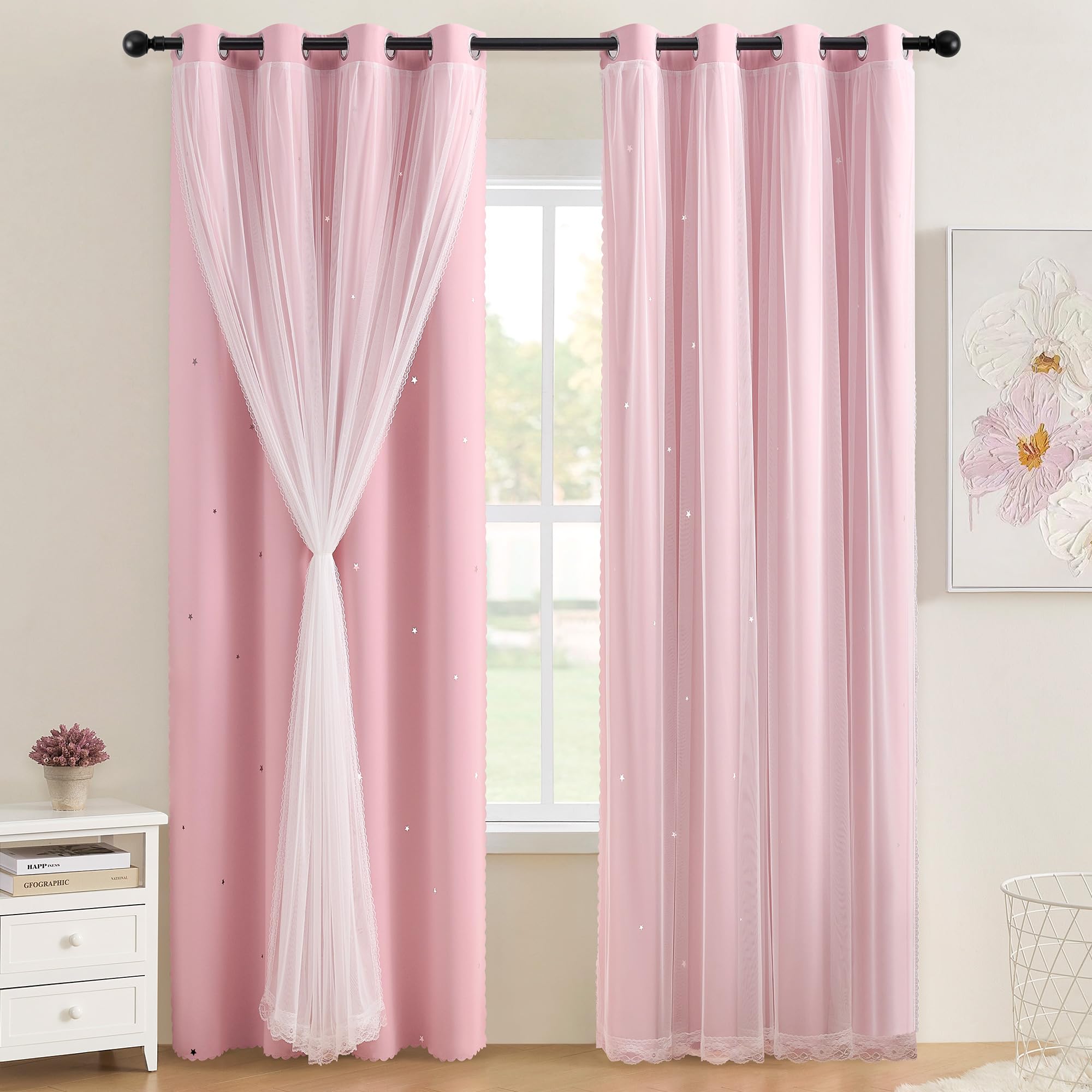 XiDi Pink Curtains for Bedroom, Girls Room Blackout Curtains, Kids Room Darkening Curtains, Light Pink Decor, 1 Panel Light Pink/52/63/1 โ image 1
