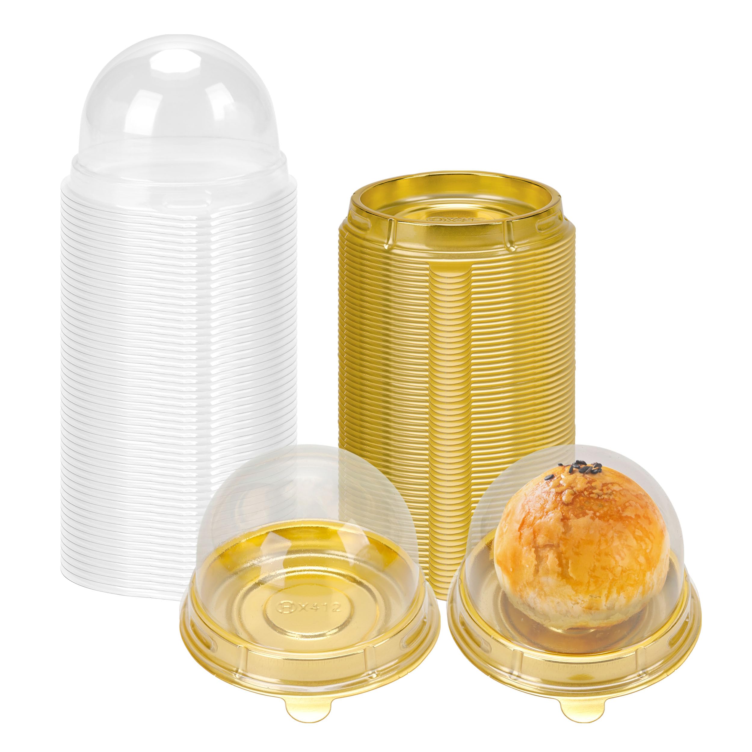 Photo 1 of ***CLEAR LIDS ONLY****
NPLUX 50 Pack Gold Mini Individual Cupcake Containers with Clear Lids