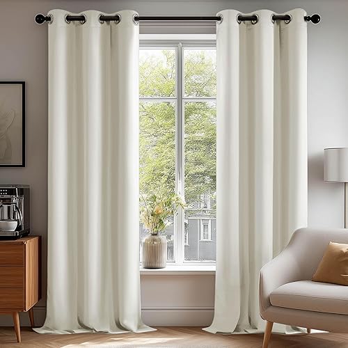 Deconovo Blackout Curtains for Bedroom–Set of 2 42W x 84L Inch Thermal Insulated & Noise Reducing Panels–Home Window Room Darkening Sustainable Grommet Drapes for Living Room and Nursery, Light Beige