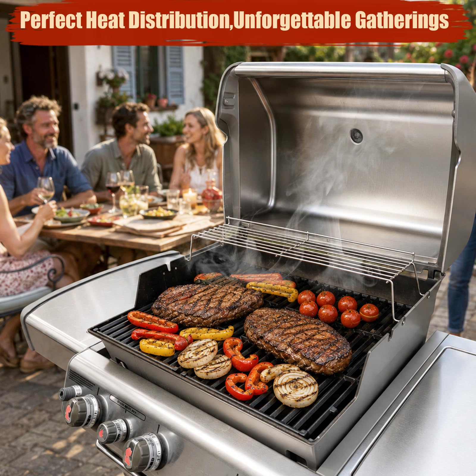 Denmay Regolabile Barre Flavorizer per Griglia Barbecue a Gas 29,85-53,34CM Acciaio Porcellana Smaltata 3 Pezzi
