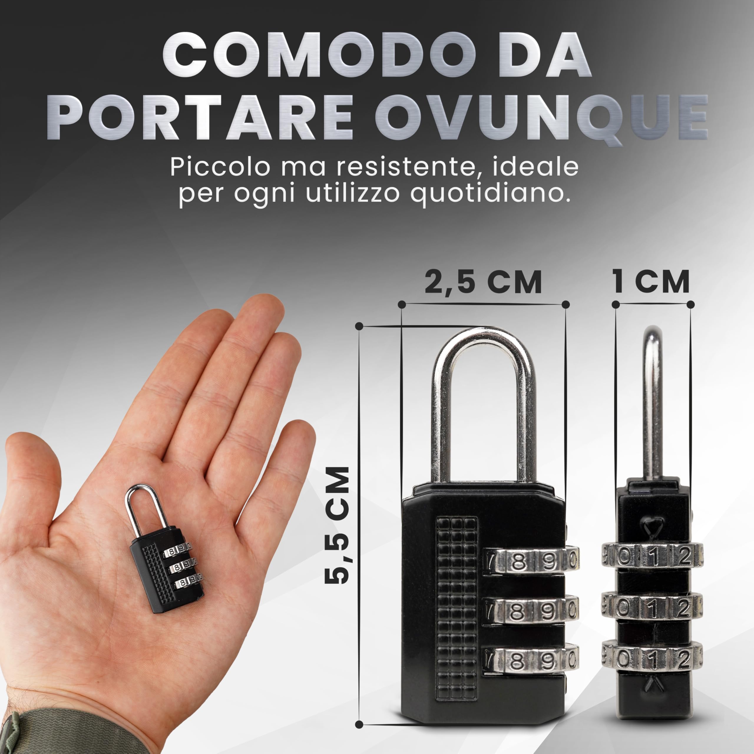 Set 2 Lucchetti a Combinazione 3 Cifre – Mini Lucchetti di Sicurezza in Metallo per Armadietti, Valigie, Zaini, Palestra e Viaggi – 1000 Combinazioni Possibili