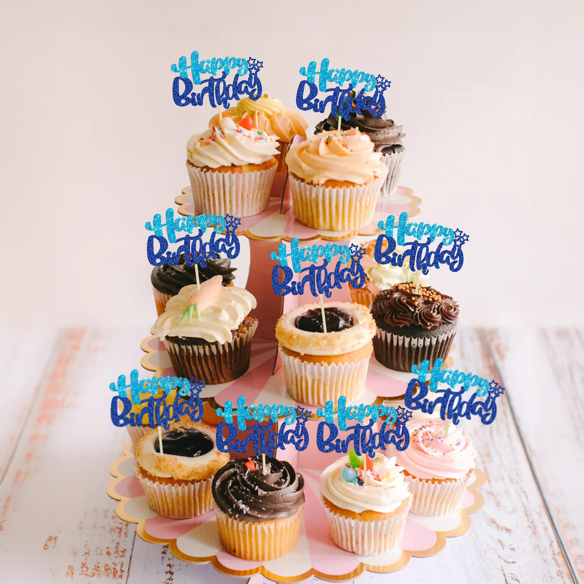 Ephlyn Tortenaufsatz „Happy Birthday“ – Glitzernd, Dunkelblau, 16x20 Cm, Für Kuchen & Cupcakes