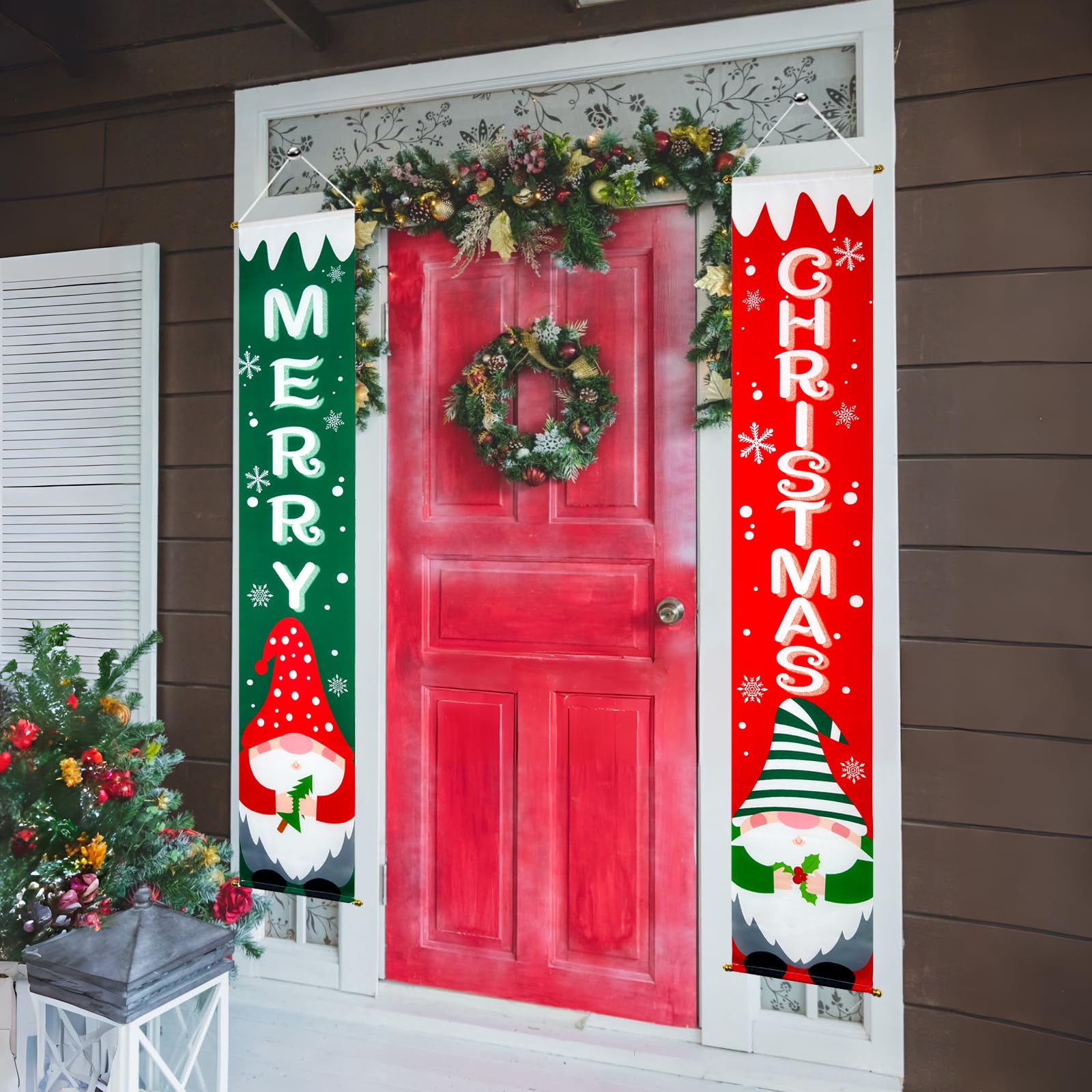 Weihnachtstür Banner, Weihnachten Veranda Banner, Merry Christmas Veranda Zeichen, Red Buffalo Plaid Xmas Banner, Outdoor Weihnachten Tür Dekoration Set, Weihnachtsdeko