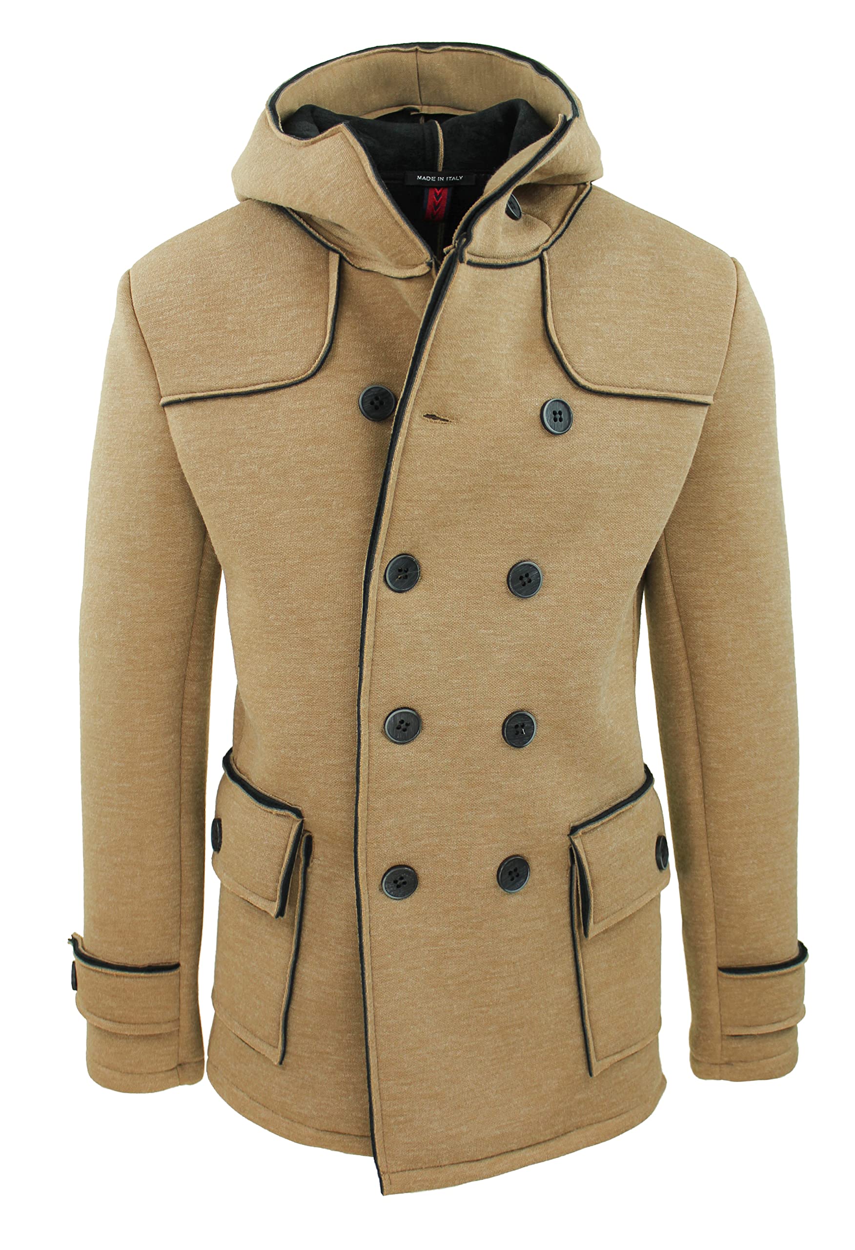 Evoga Cappotto giacca uomo verde doppiopetto slim fit giubbotto autunno inverno con cappuccio