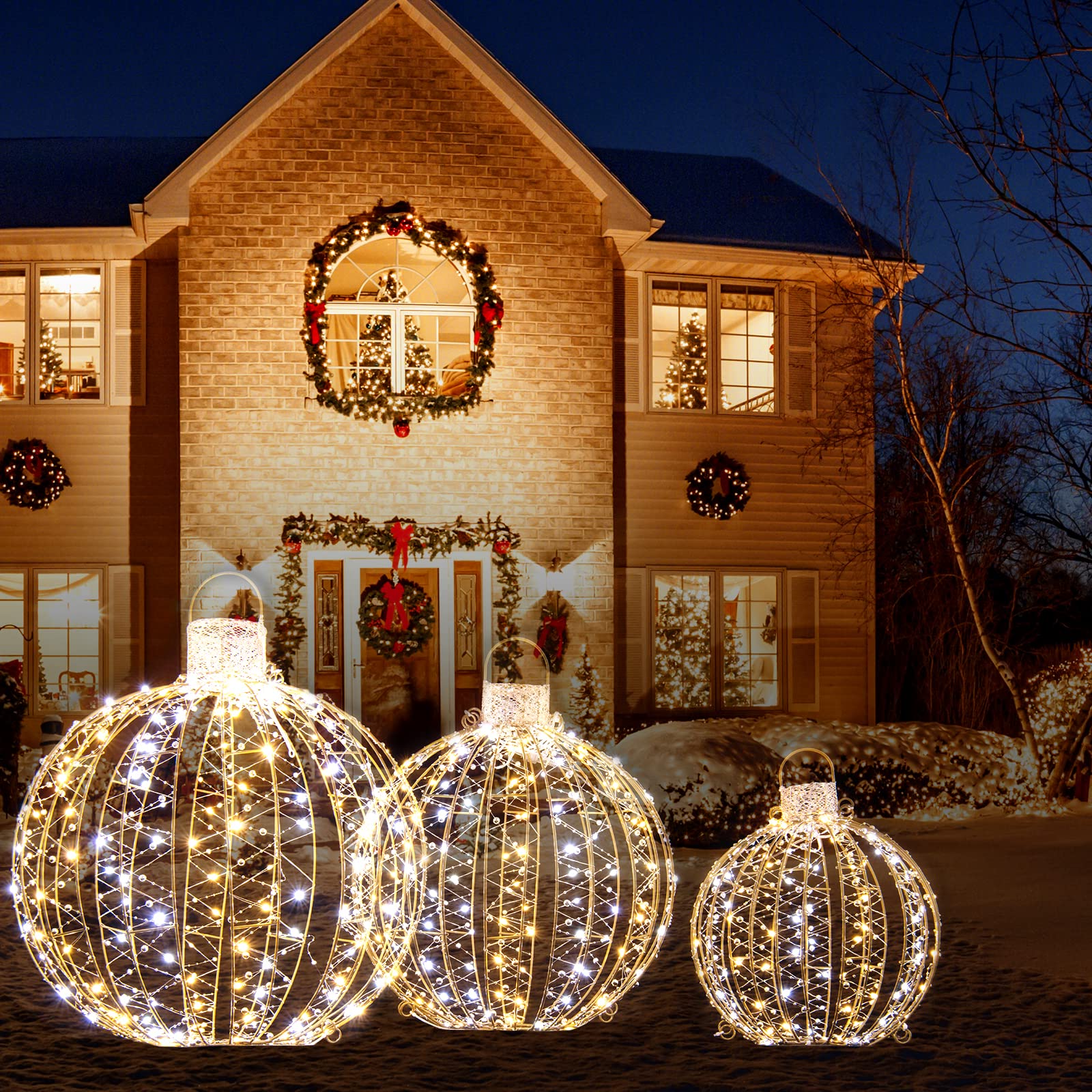 COSTWAY 3er Set LED Dekokugeln, Leuchtkugeln, Weihnachtsbeleuchtung für außen und innen