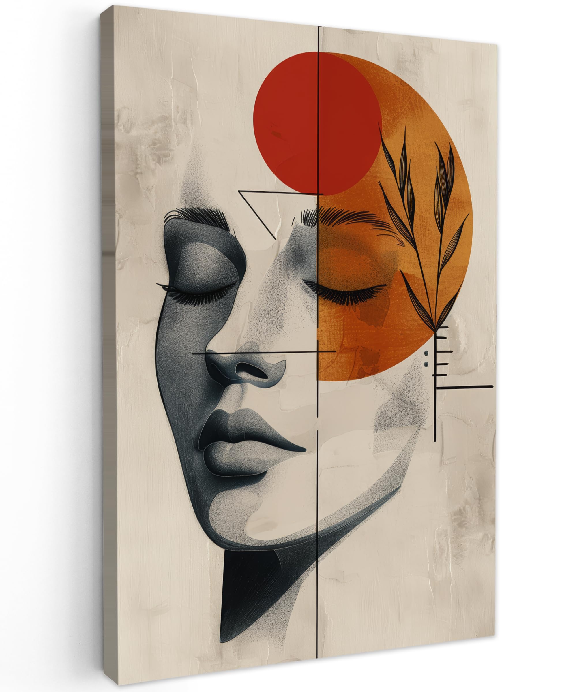 Lienzo Decorativo de Pared de 80x120 cm (31"x47"). Cuadros Decorativos Impresos enmarcados. Decoración de Pared: Mujer - Botánica Naranja Moderna