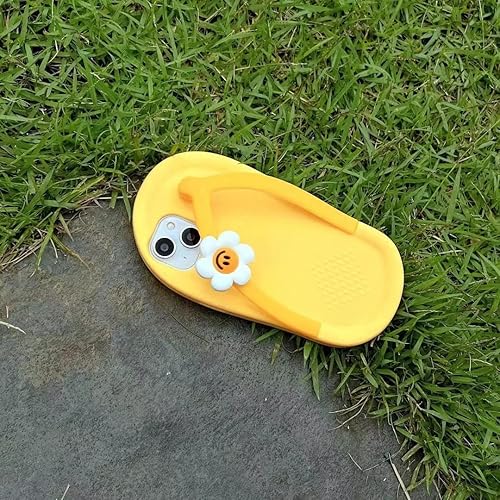 Miniatura 7 de Yatchen Fundas Kawaii para teléfono aplicables a iPhone 13 Pro Max, bonitas pantuflas amarillas de dibujos animados con chanclas de flores, funda