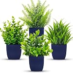 Der Rose Fake Plants 2 Pack Small Artificial Plants in Blue Pots Faux Plants Indoor for Home Room Bathroom Living Room Decor Indoor