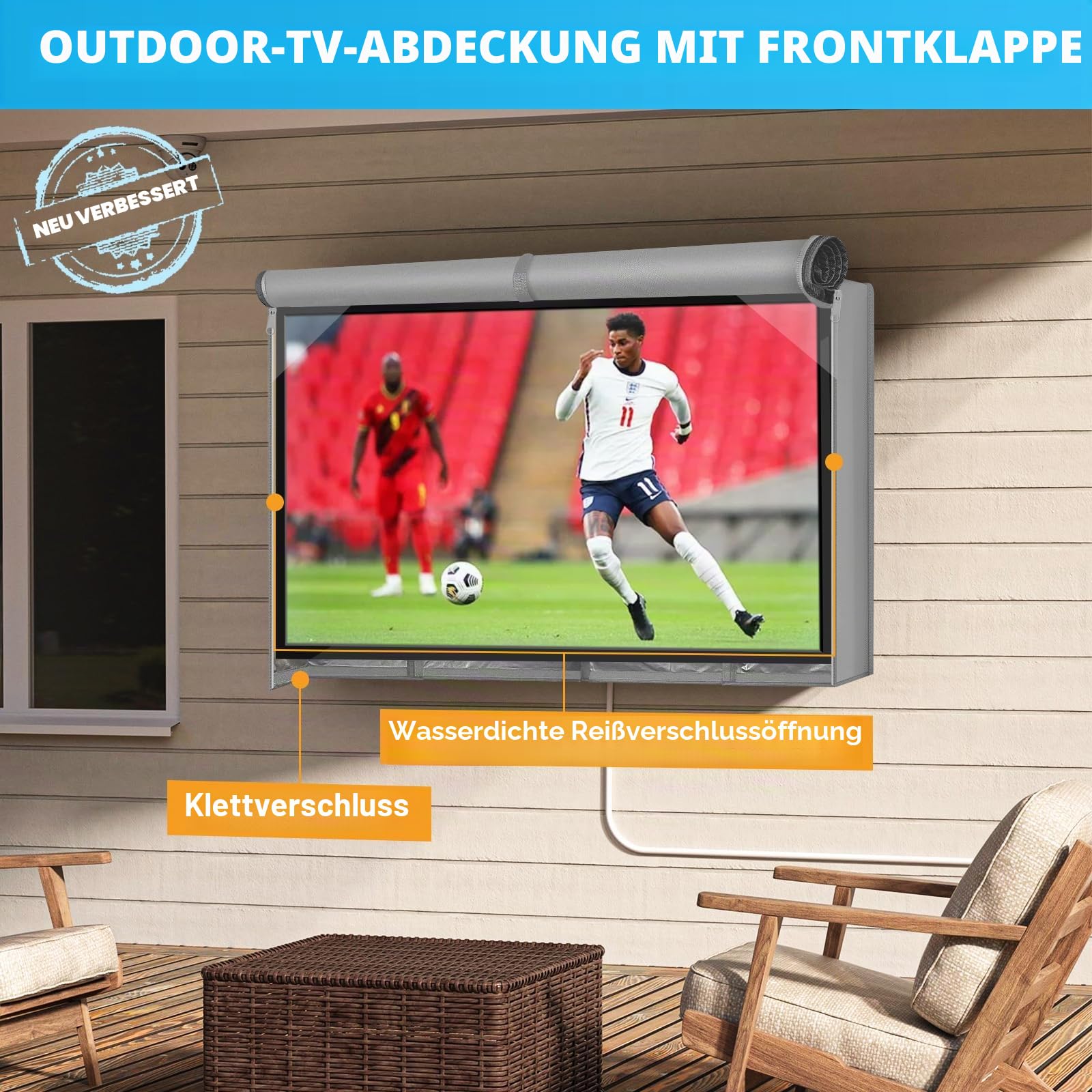 Outdoor TV Abdeckung 40-43 Zoll mit Bodendichtung, 600D wetterfeste TV Displayschutzfolie mit wasserdichtem Reißverschluss, untere Abdeckung passt für die meisten Flachbildfernseher, Halterungen