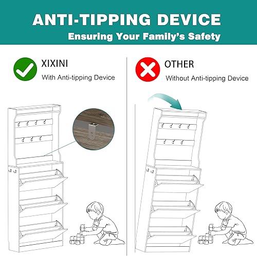 Miniatura 30 de Armario de almacenamiento de zapatos para entrada con 3 cajones abatibles, almacenamiento oculto de madera resistente, organizador de zapatos