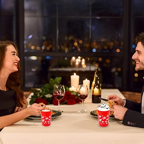 Miniatura 8 de 4E's Novelty Vasos reutilizables de plástico para el día de San Valentín para niños, 8 onzas, paquete de 12, vasos rojos con corazones, suministros