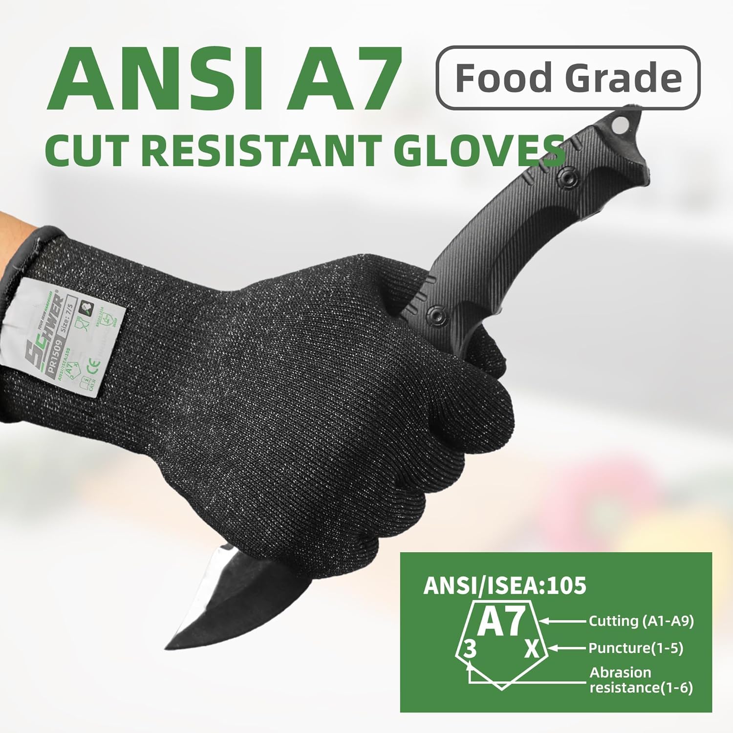 Schwer 2 Pairs ANSI A7 Cut Resistant Gloves, Mandoline Glove for Kitchen, Breathable & Comfortable, Food Grade Cutting Gloves for Meat Cutting, Fish Processing, Carving, and Shelling, PR1509, M - Image 2