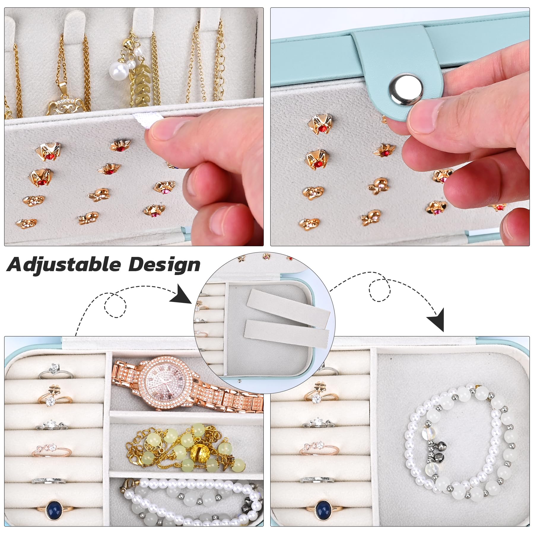 Uoxira Porta Gioielli da Viaggio Piccolo Portagioie da Viaggio Portatile Scatola Portagioie Donna Bambina Organizer Gioielli per Collane Orecchini Anelli Bracciali, Blu
