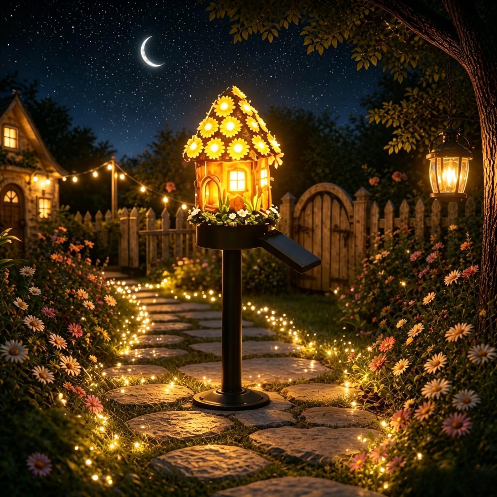 Solar Fairy-Tale Mushroom House Lights Cottage Garden Stake Lights, Resin Mushroom Cottage Figurine, Waterproof LED Mushrooms House Statue Lamp, Outdoor Landscape Pathway Yard Patio Lawn Decor (#05)