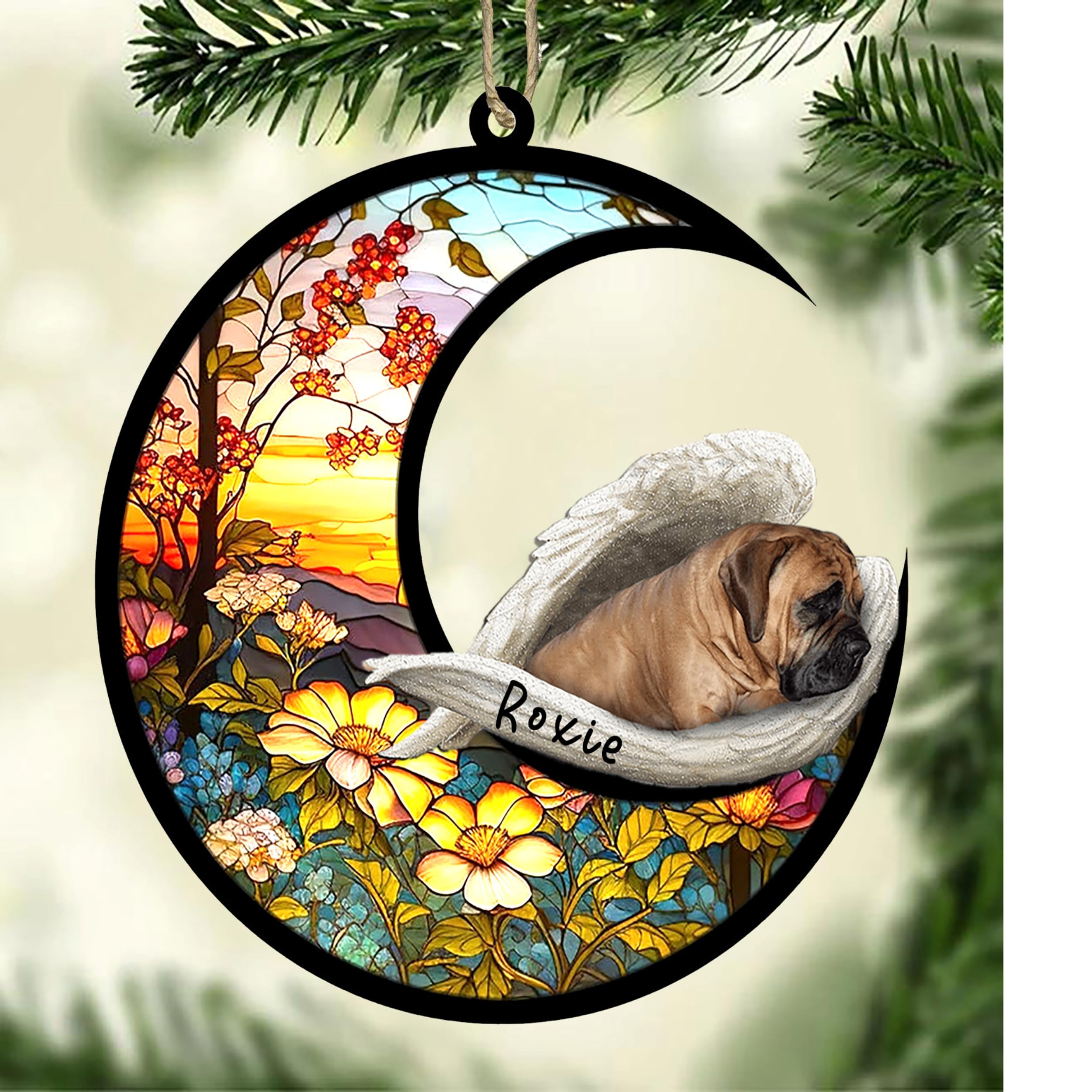 Personalized Boerboel Dog Memorial Suncatcher, Boerboel Christmas Ornament with Name, Pet Loss Catcher, Gifts for Dog Lovers Loss of Dog, Boerboel Sleep on Haven