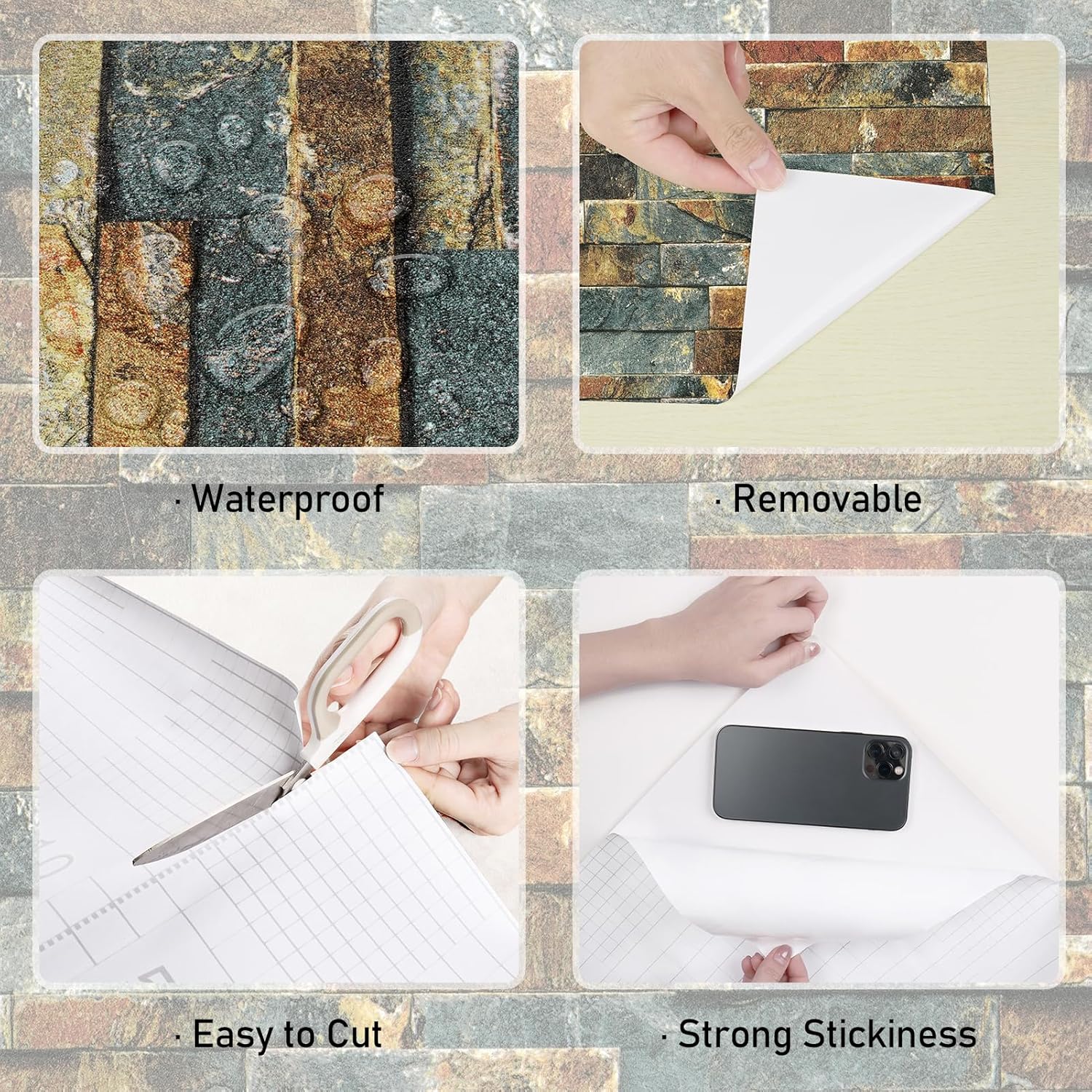 Wallercity Vintage Faux Blue/Brown Wallpaper Peel and Stick Wallpaper Waterproof Self-Adhesive Stone Wallpapers 3D Rock Textured Contact Paper for Kitchen Backsplash Living Room Bedroom 15.8''x78.7''