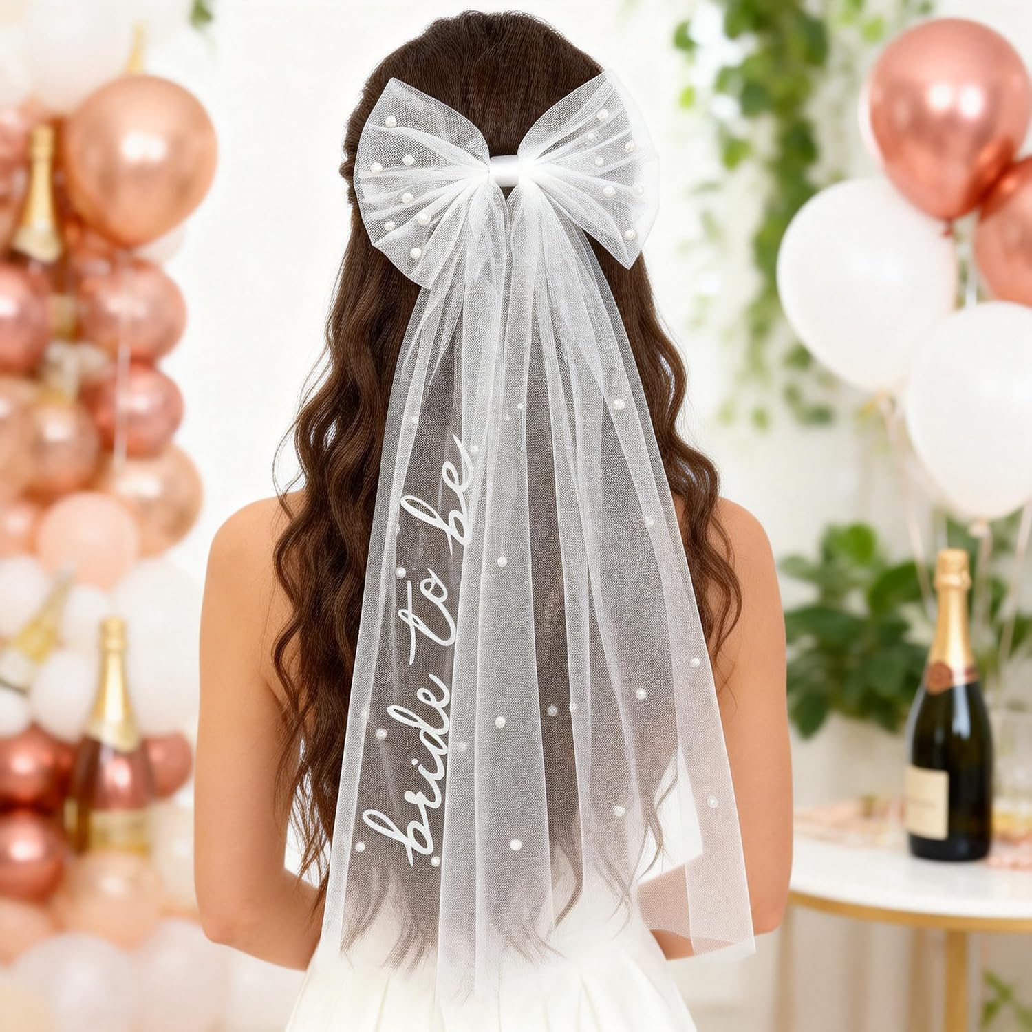 Bride To Be Sash and Veil White for Bachelorette Party Embroidered Pearl 2 Tier Veil and BRIDE Sash Set