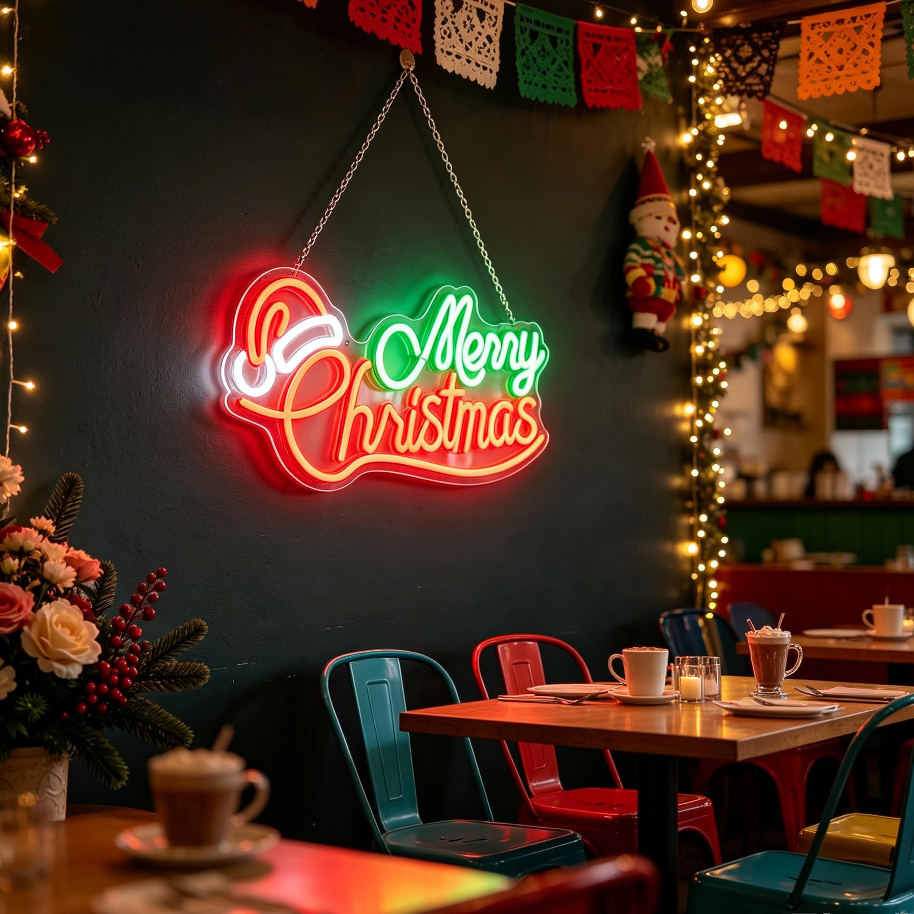 Insegna al neon con scritta "Merry Christmas", luce notturna a LED dimmerabile per casa, ufficio, bar, decorazione per feste, regalo di compleanno e Natale per la famiglia