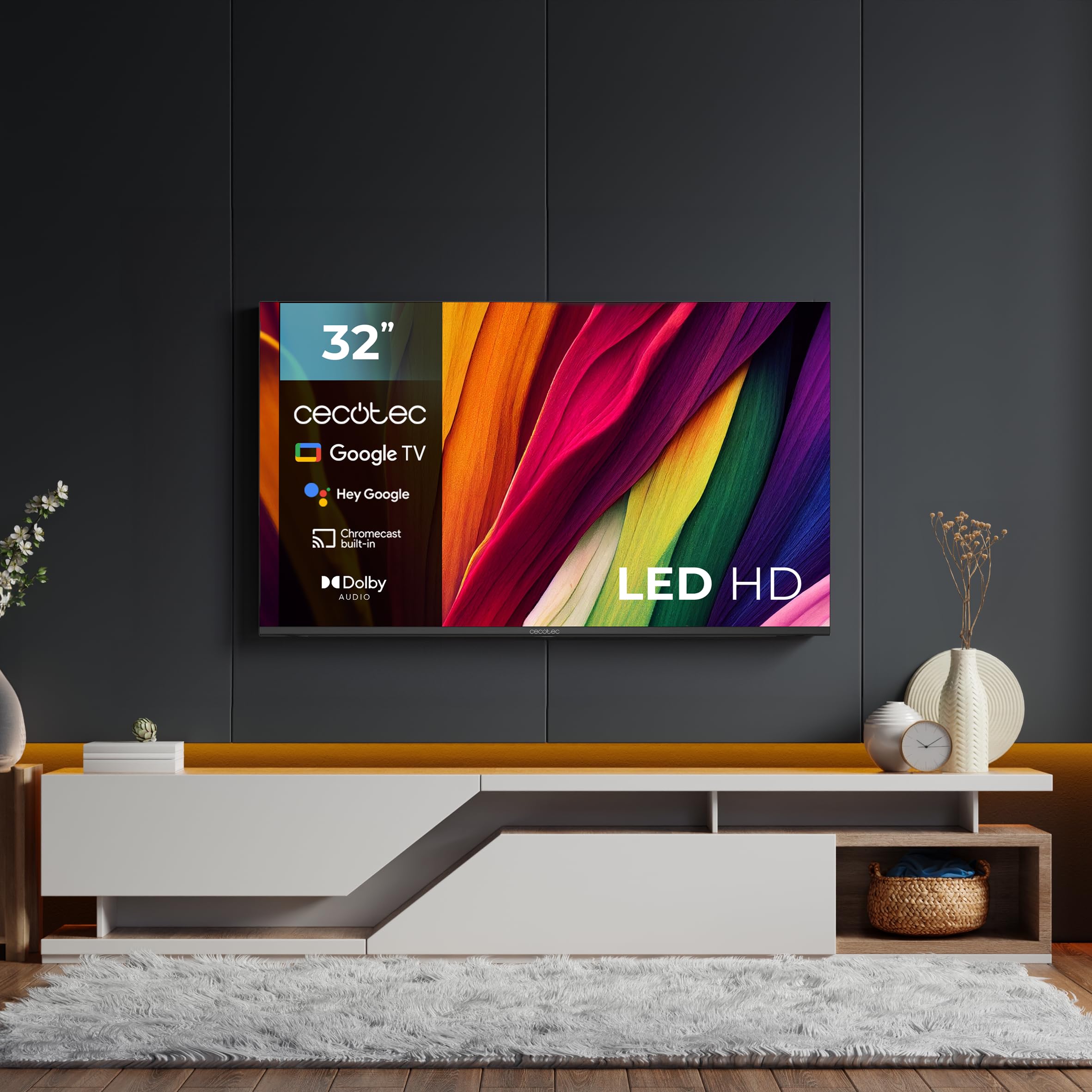 Cecotec Smart TV 32" - Televisore TV LED 32" HD - A4 Series ALH40032S. Google TV, Dolby Audio, HDR10, 16 GB ROM, Bluetooth, Google Voice Assistant e Chromecast